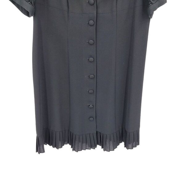 Vintage 80's Chaus Shift Dress 14W Black Button Front‎ Lace Pleated Ruffle Hem - Picture 6 of 10